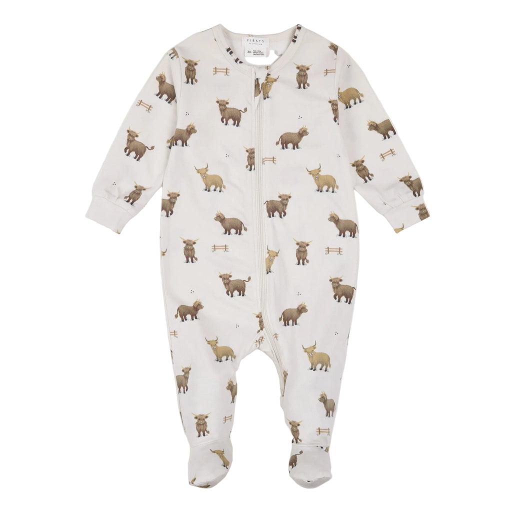 Petit Lem infant highland cow print footie