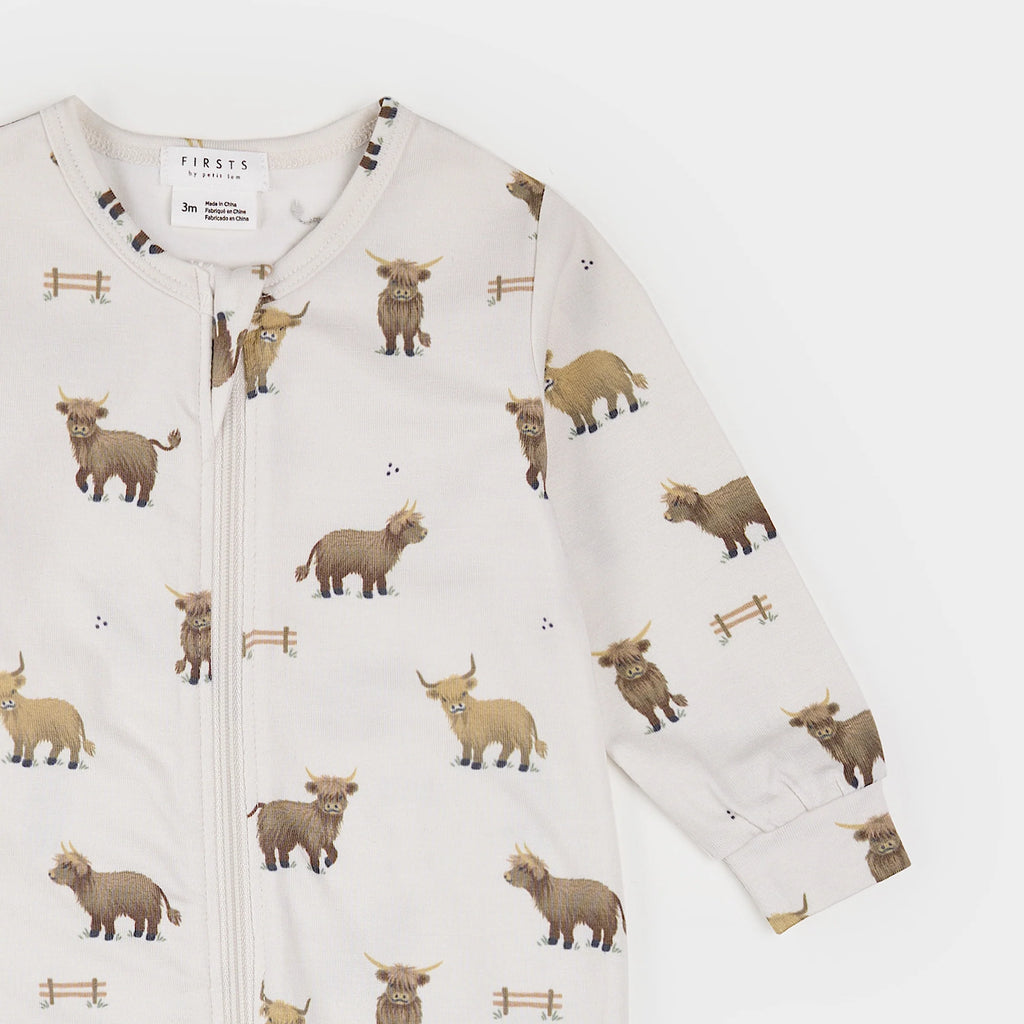 Petit Lem infant highland cow print footie