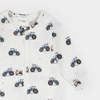 Petit Lem infant boy tractor ride print zip footie