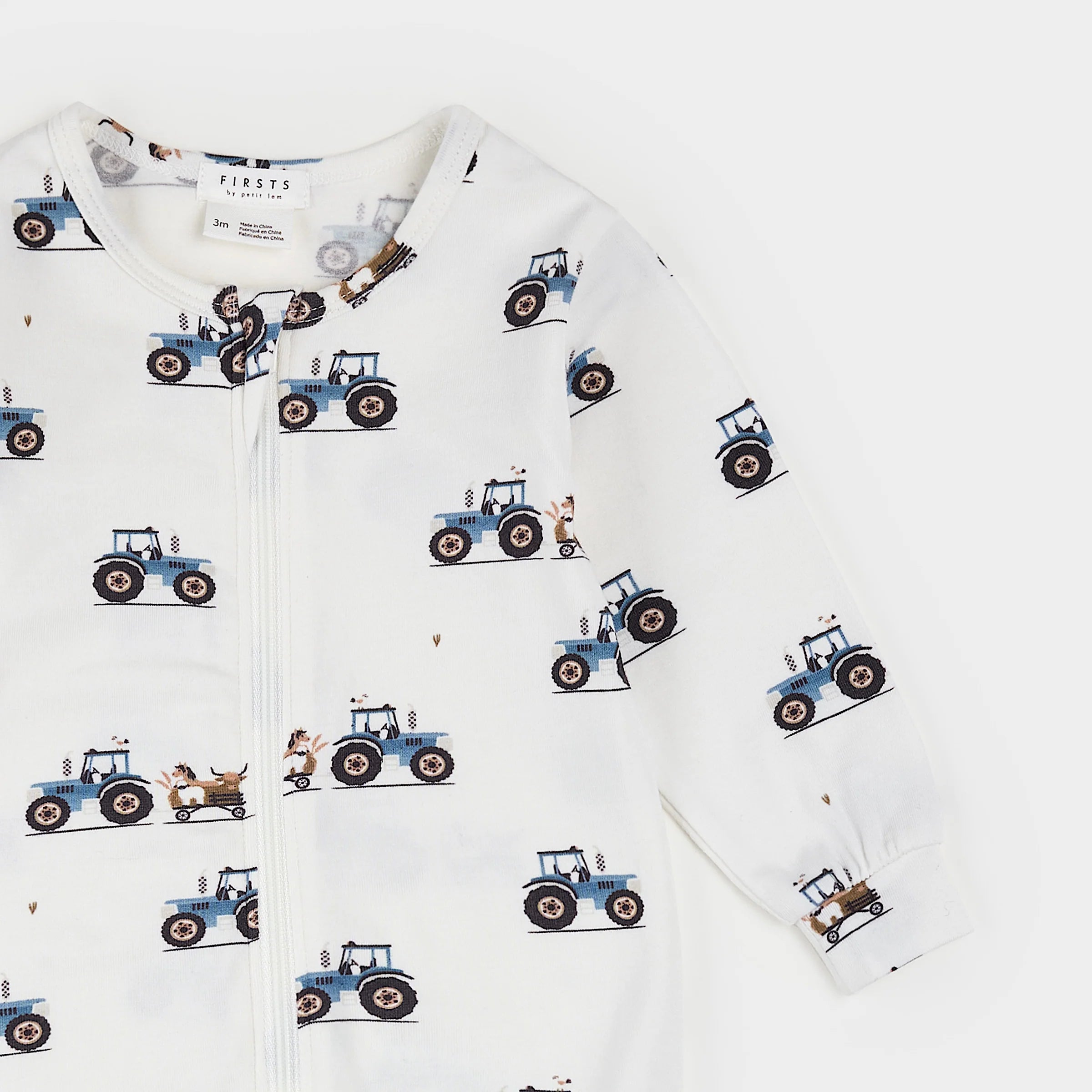 Petit Lem infant boy tractor ride print zip footie