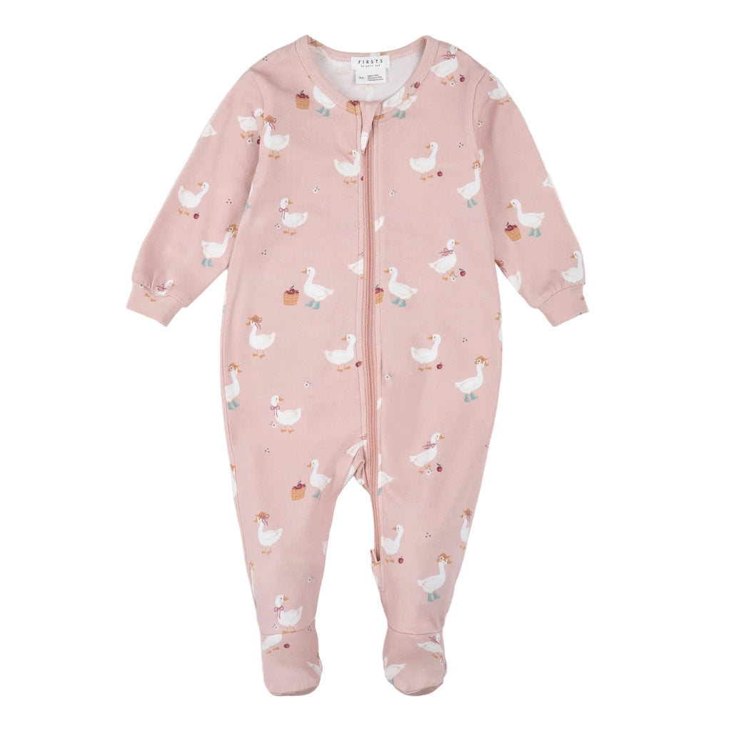 Petit Lem infant girl duck print zip footie