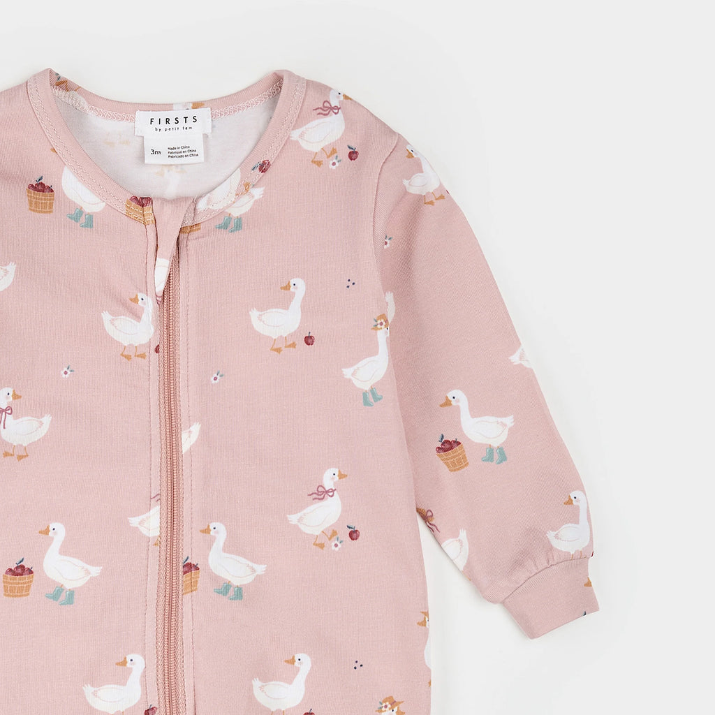 Petit Lem infant girl duck print zip footie