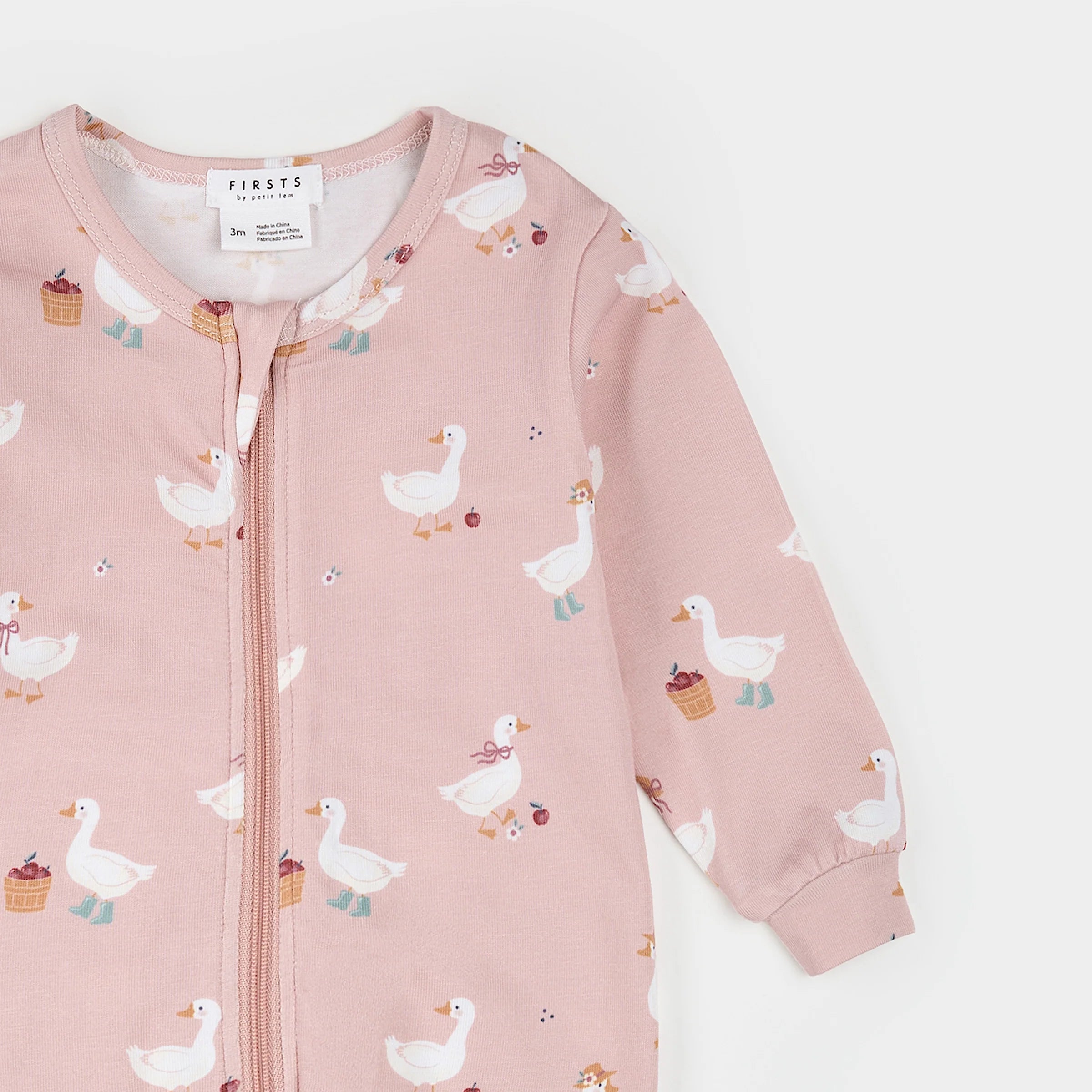 Petit Lem infant girl duck print zip footie