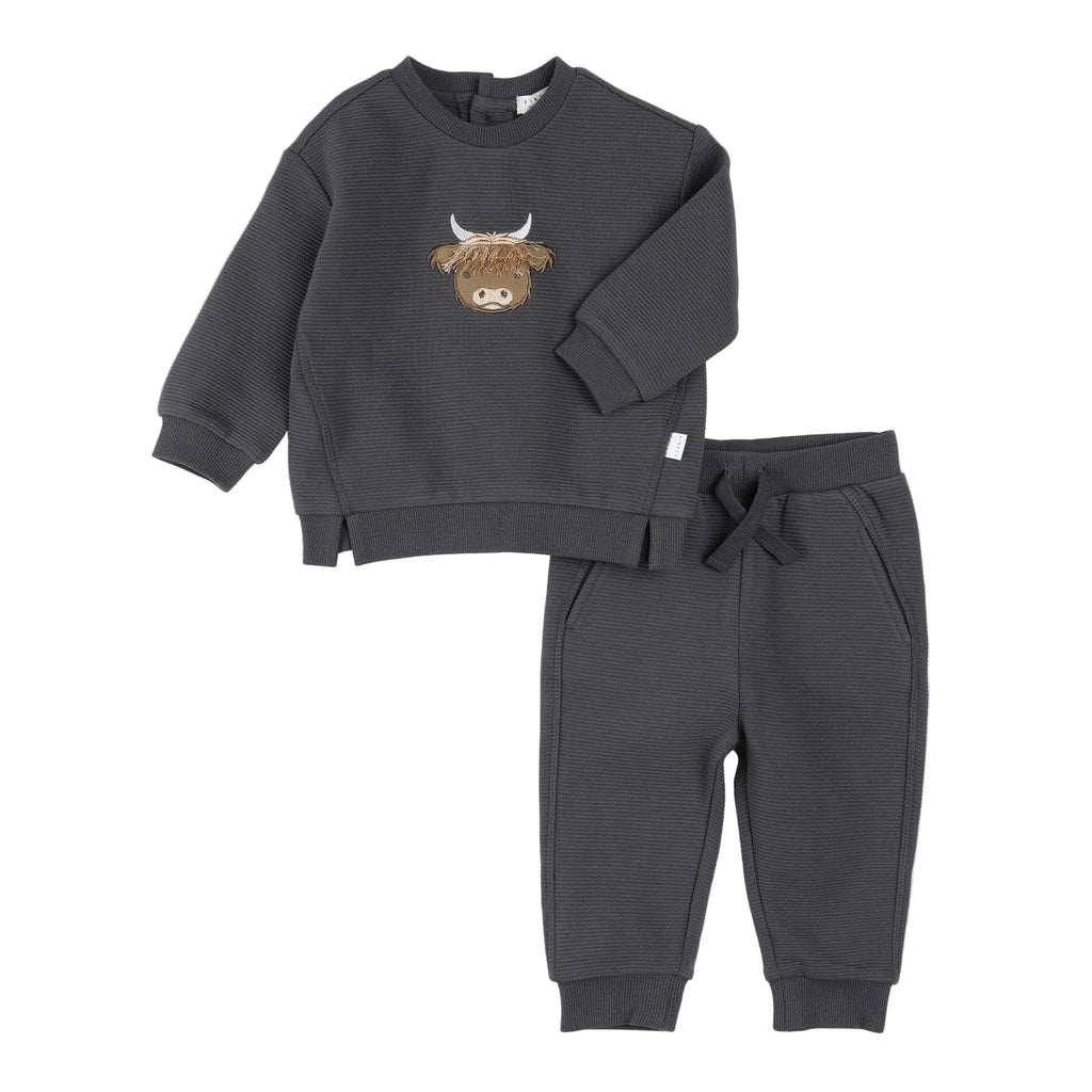 Petit Lem infant highland cow graphic sweatshirt set