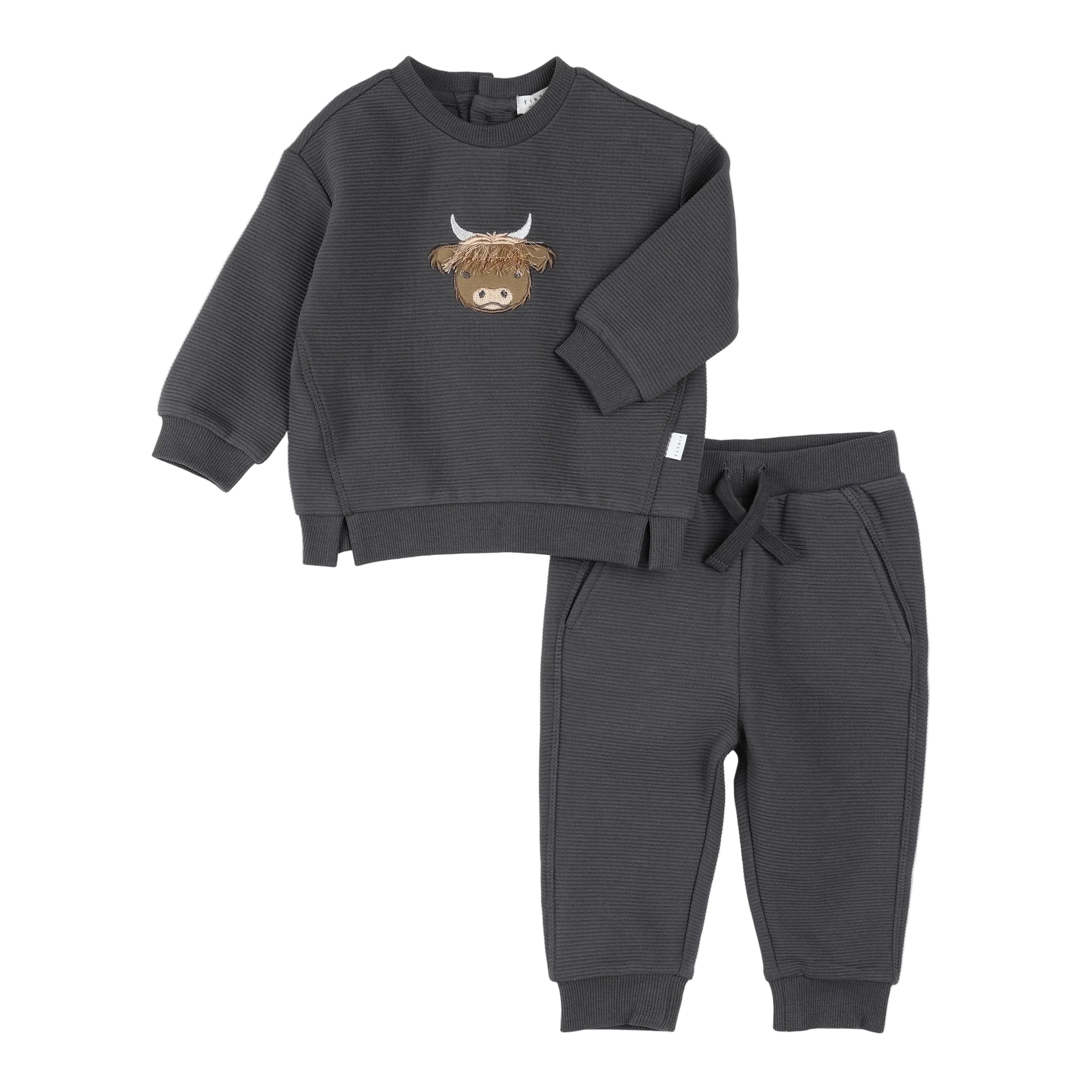Petit Lem infant highland cow graphic sweatshirt set
