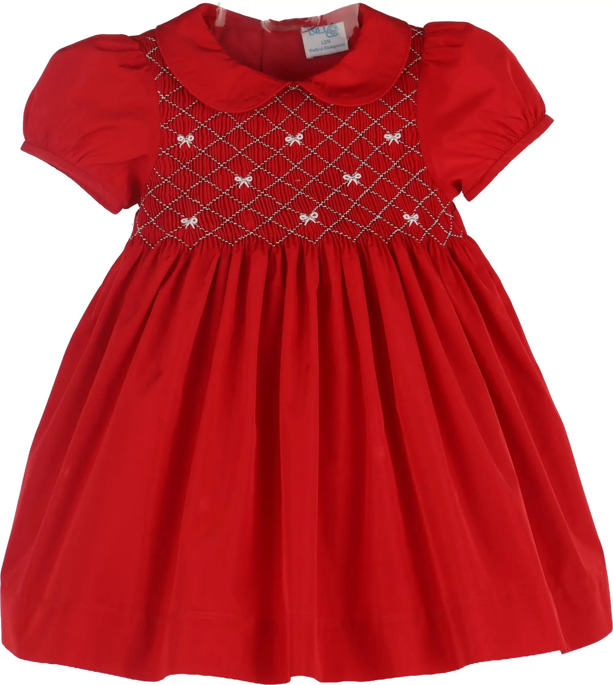 Luli & Me infant girls taffeta bows smocked dress