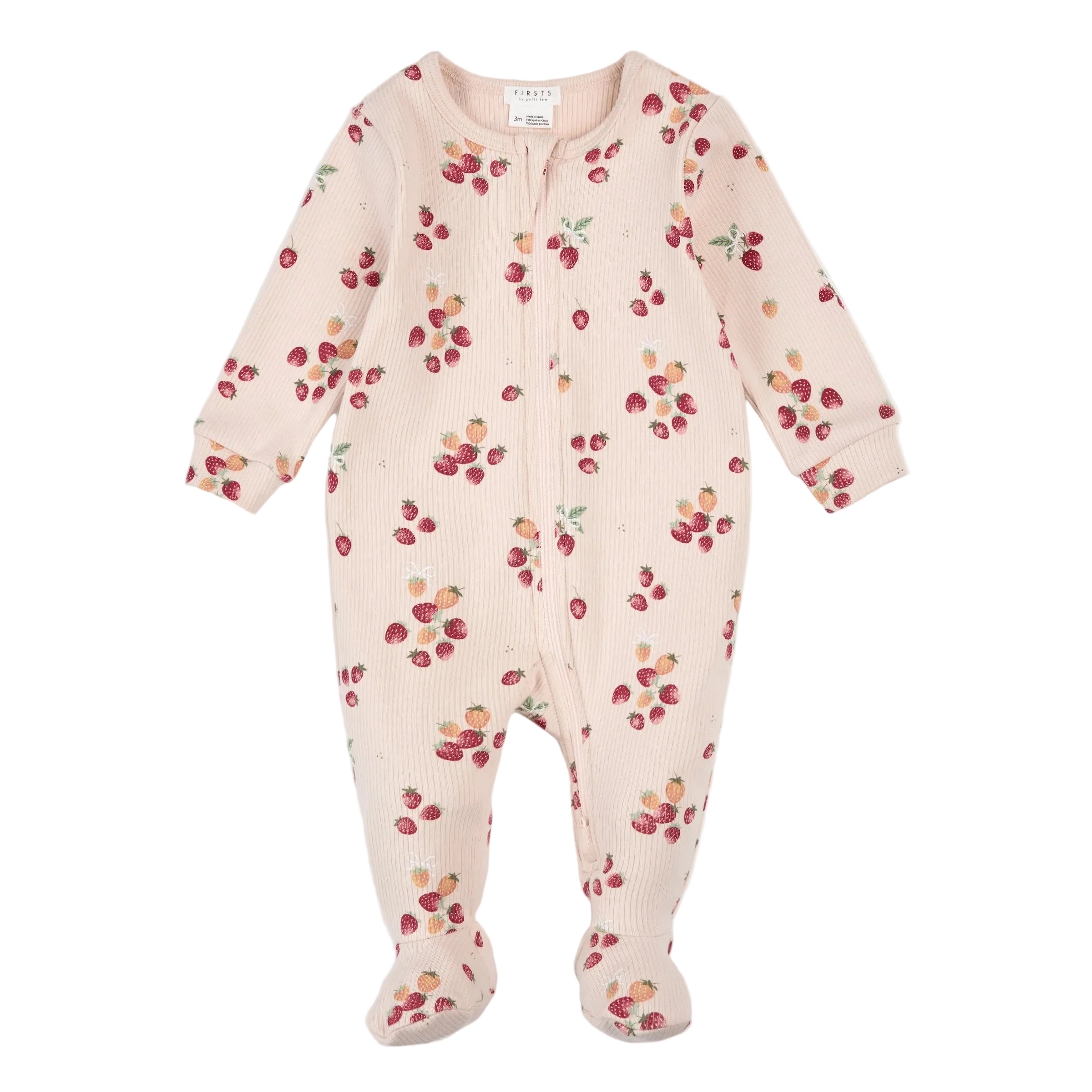Petit Lem infant girl strawberry print ribbed footie