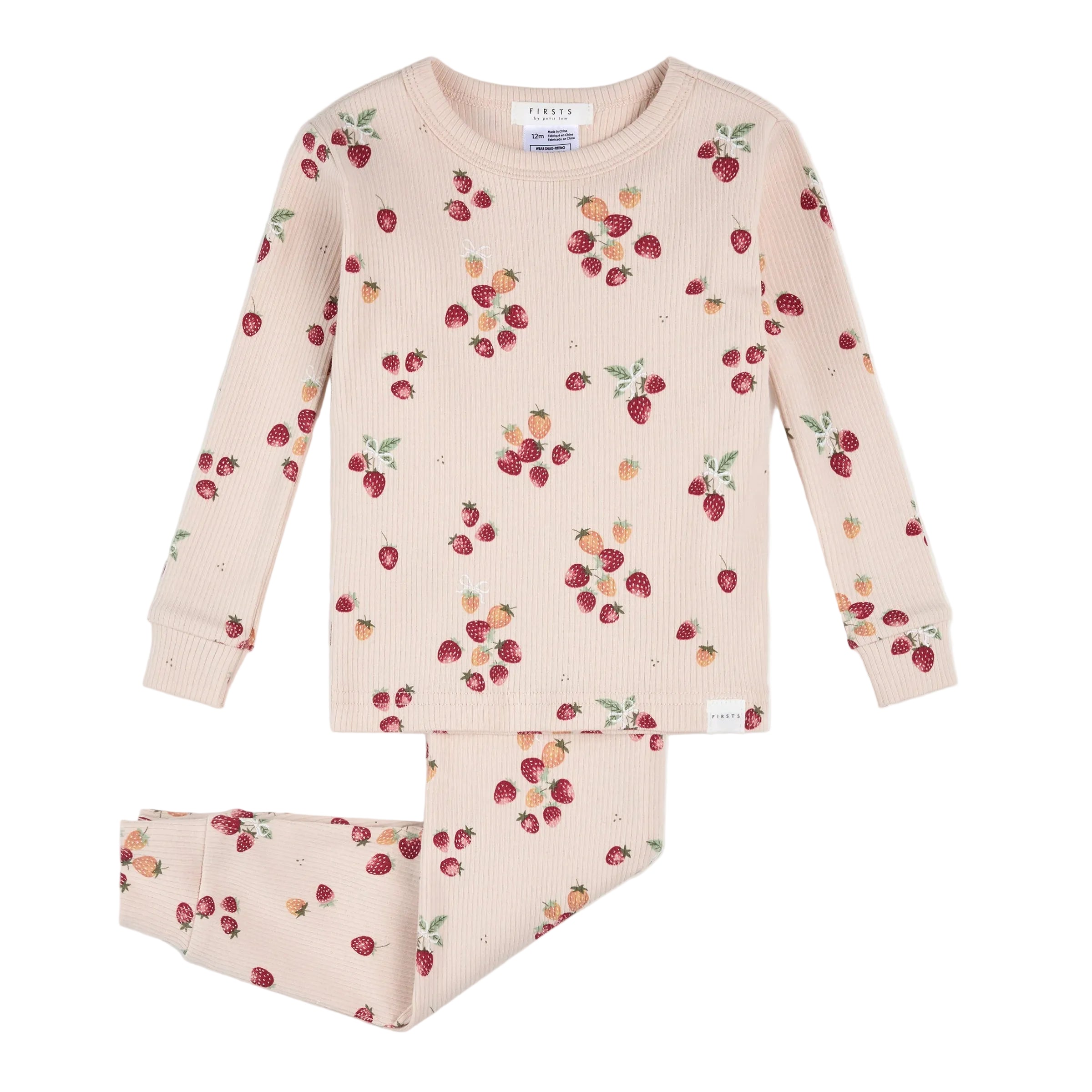 Petit Lem infant & girls strawberry print rib pajamas