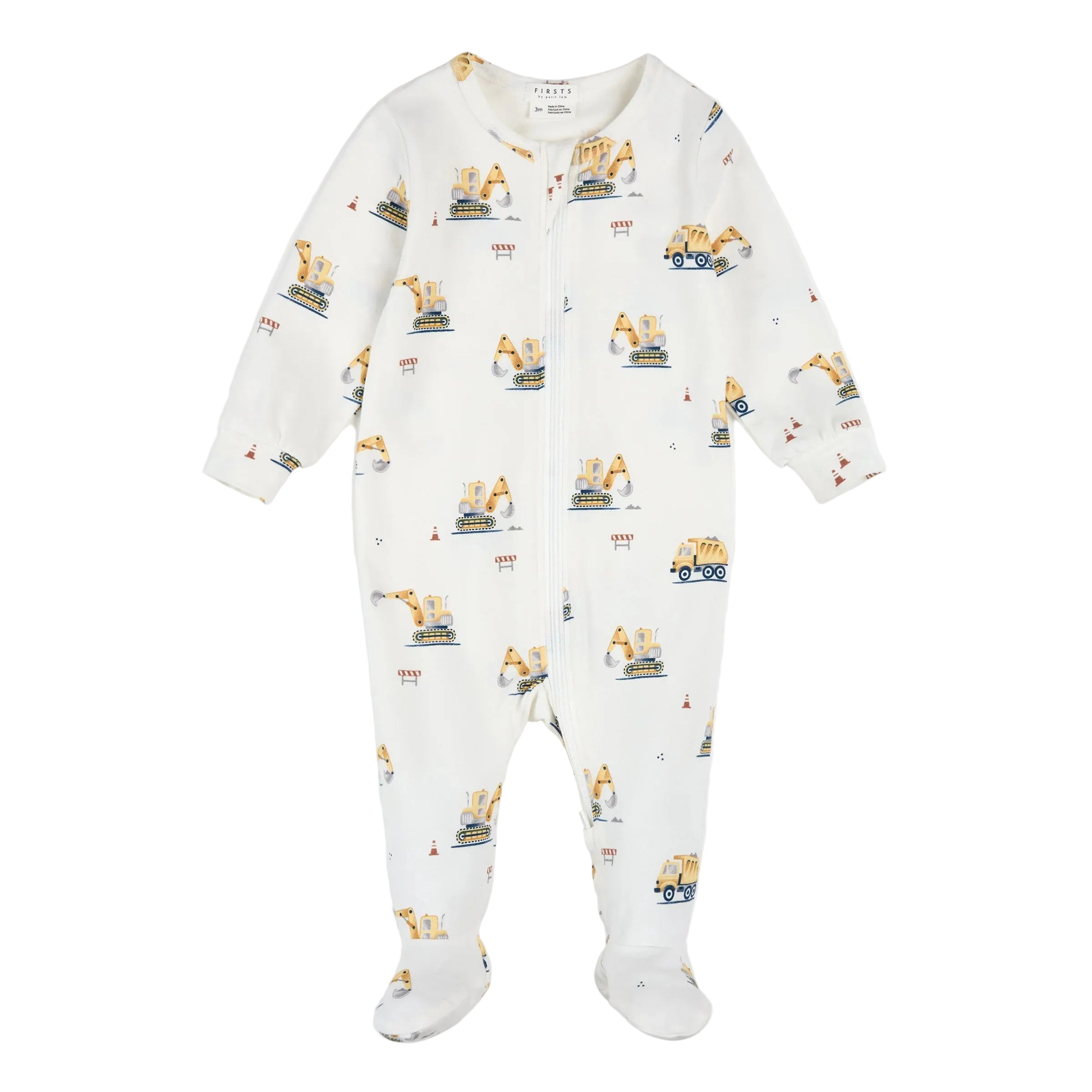 Petit Lem infant boy diggers print footie
