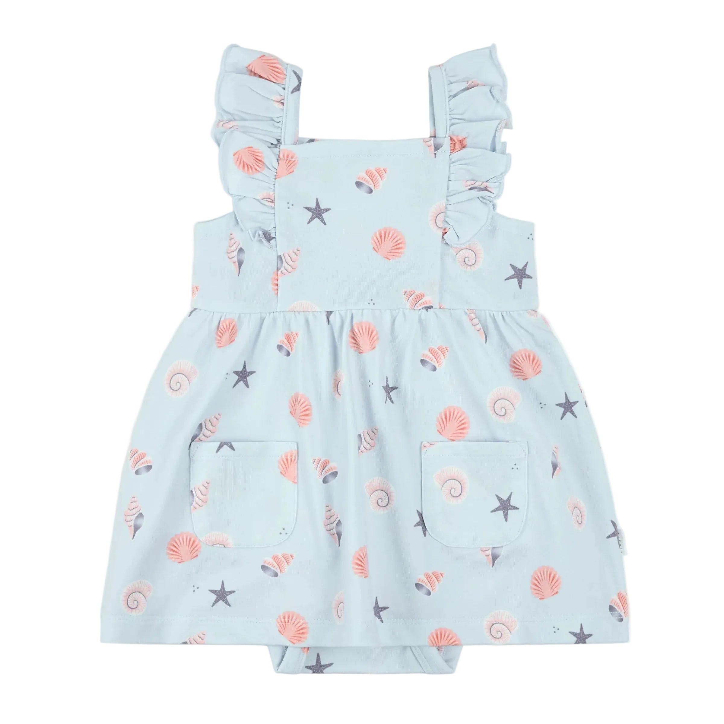 Petit Lem infant girl shell print onesie dress