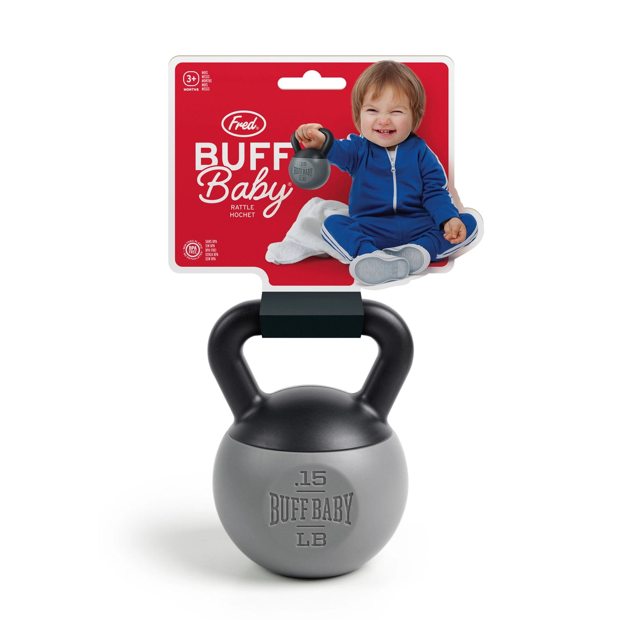Fred & Friends buff baby kettlebell rattle