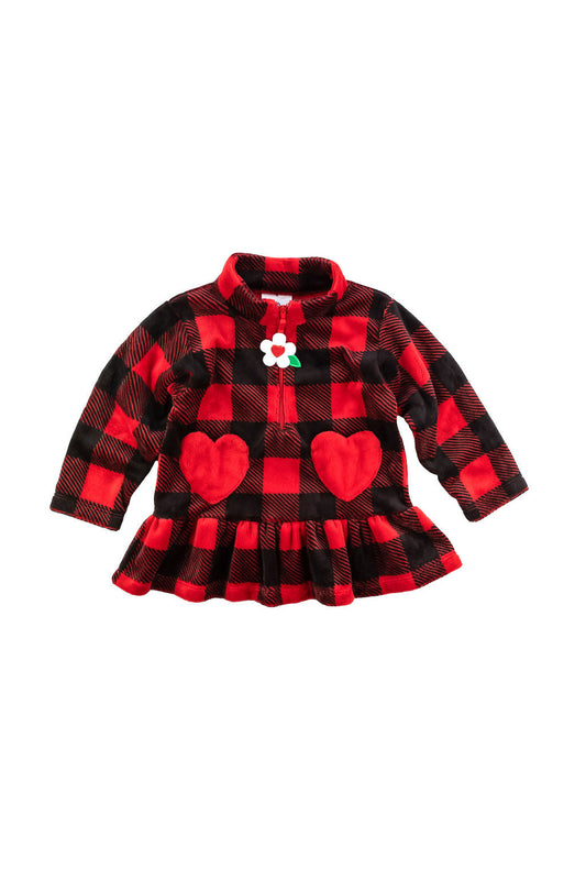 Florence Eiseman infant & girls plaid fleece with heart pockets