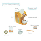 Pearhead nine-piece wooden coffee set contents and dimensions diagram