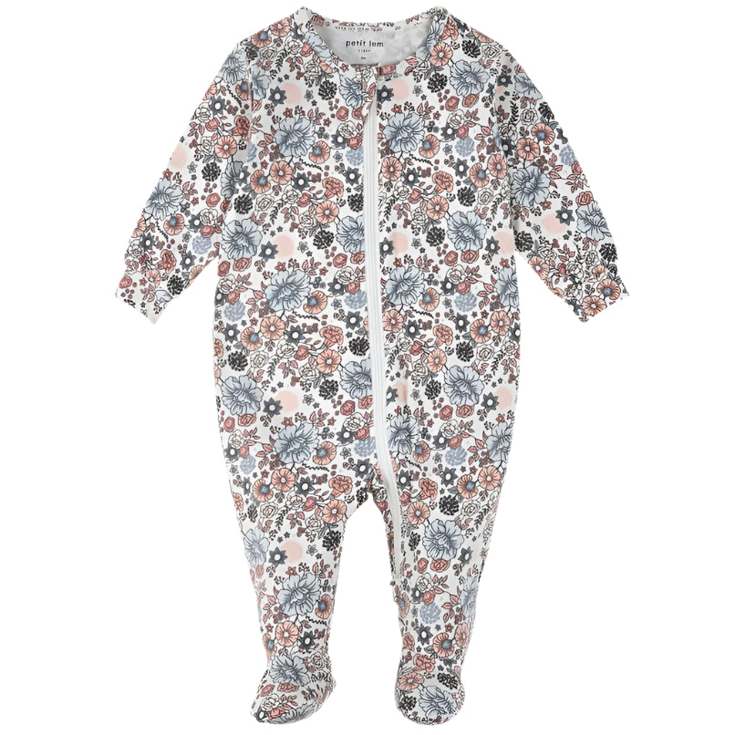 Petit Lem infant girl vintage flowers footie