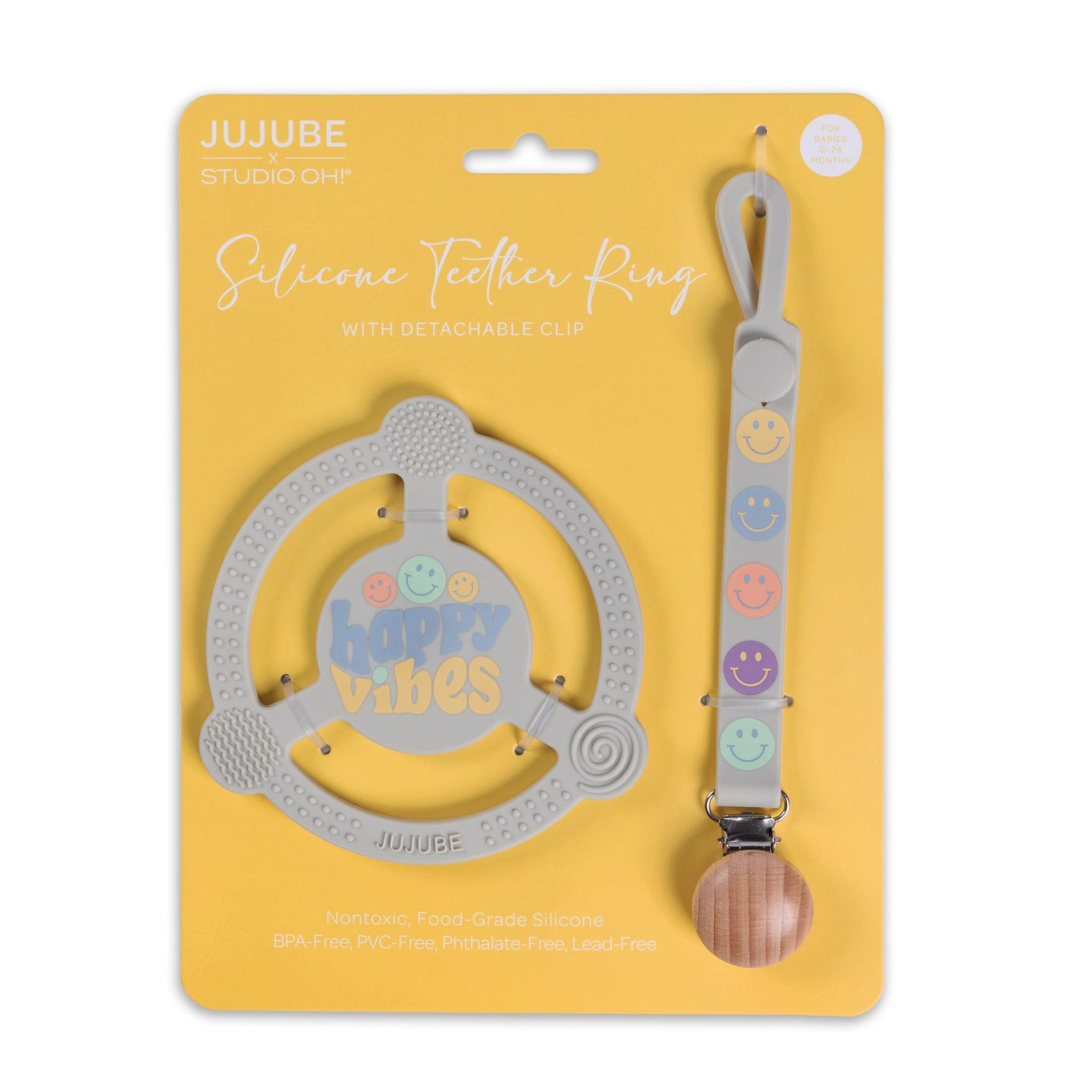 JuJuBe silicone teether ring with detachable clip