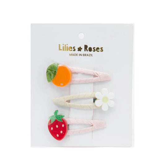 Lilies & Roses NY tangerine strawberry covered snap clips