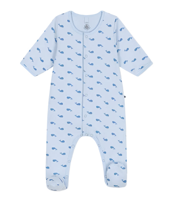 Petit Bateau infant whale print footie with attached onesie
