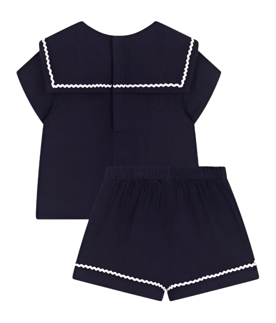 Petit Bateau infant girl gauzy top & shorts set