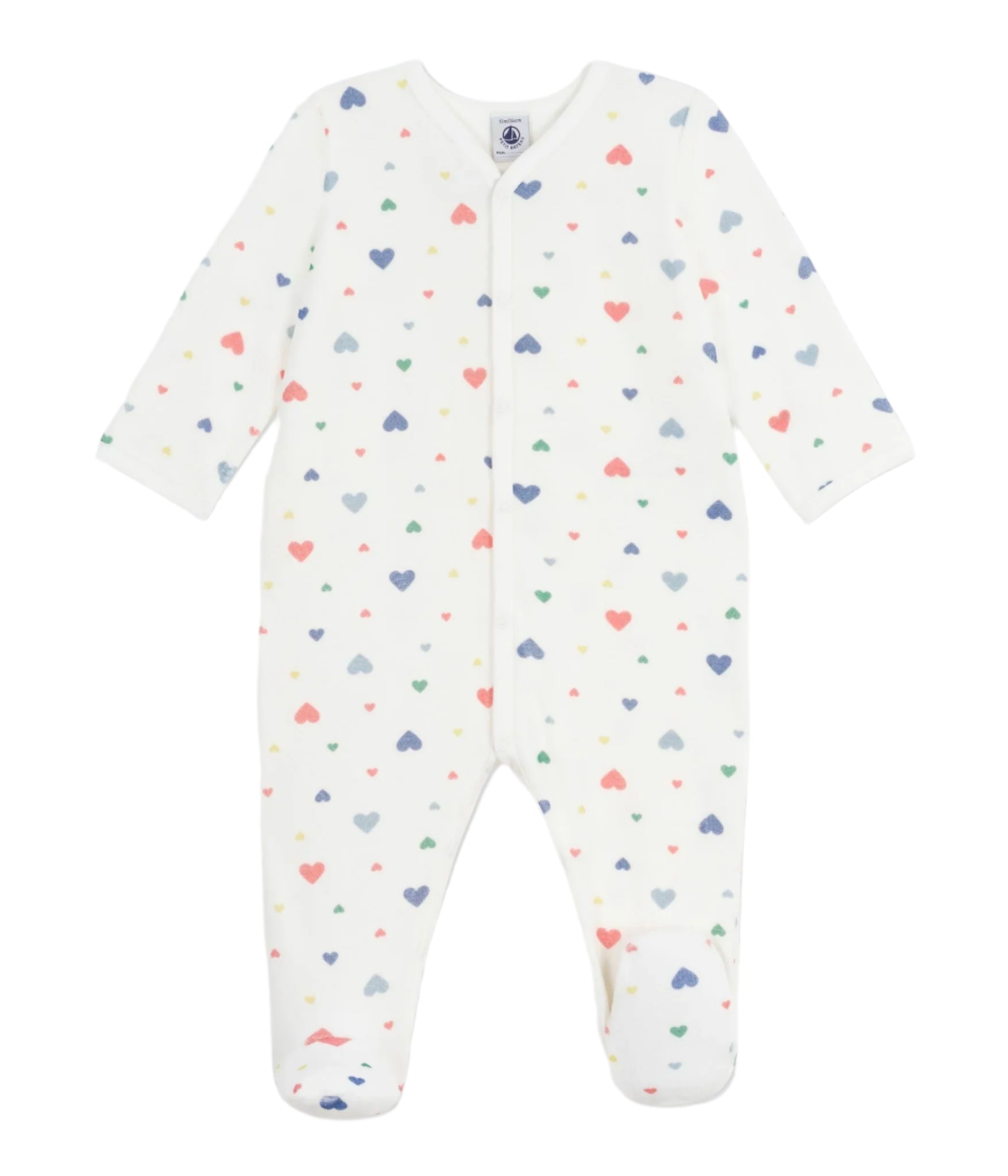 Petit Bateau infant girl multicolor heart velour footie