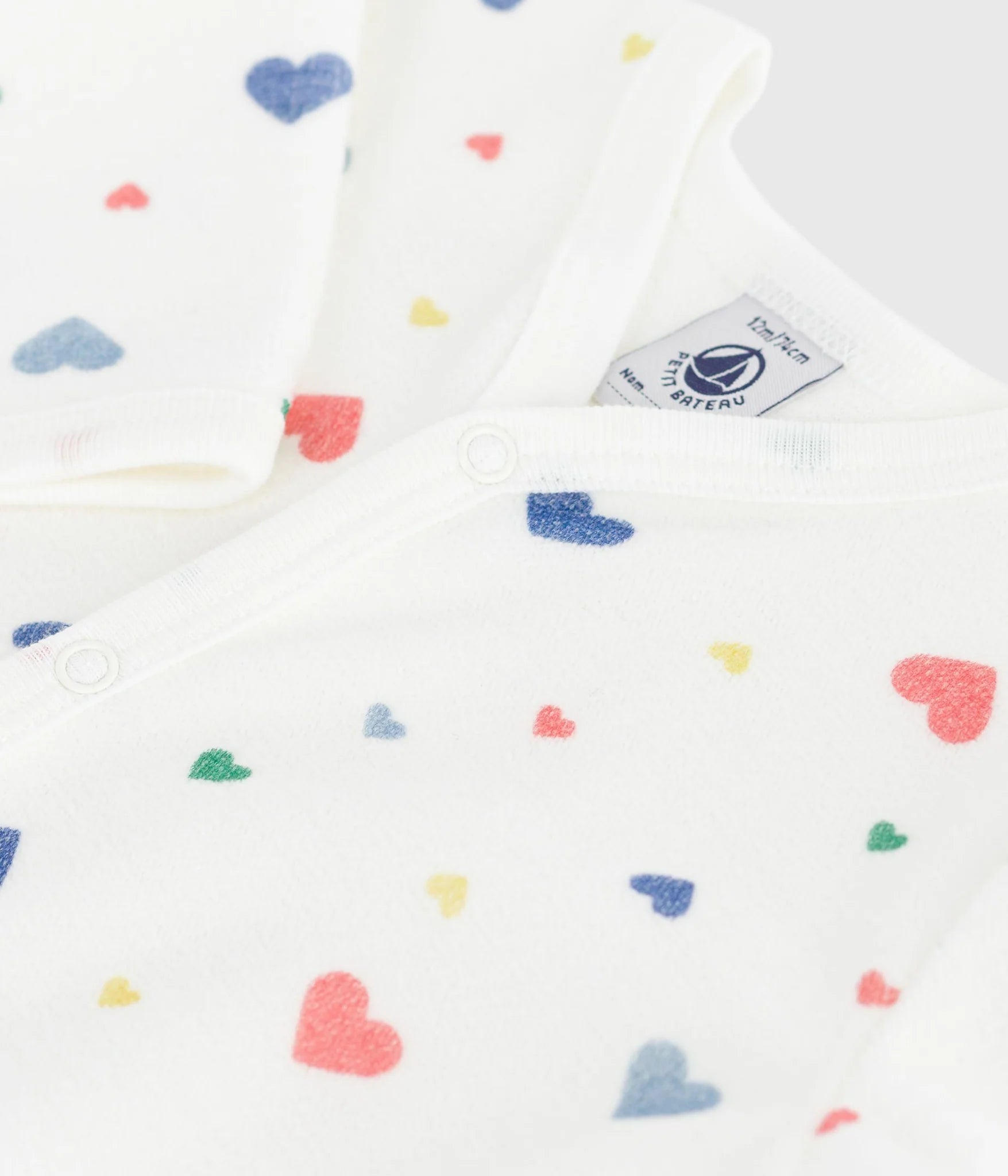 Petit Bateau infant girl multicolor heart velour footie