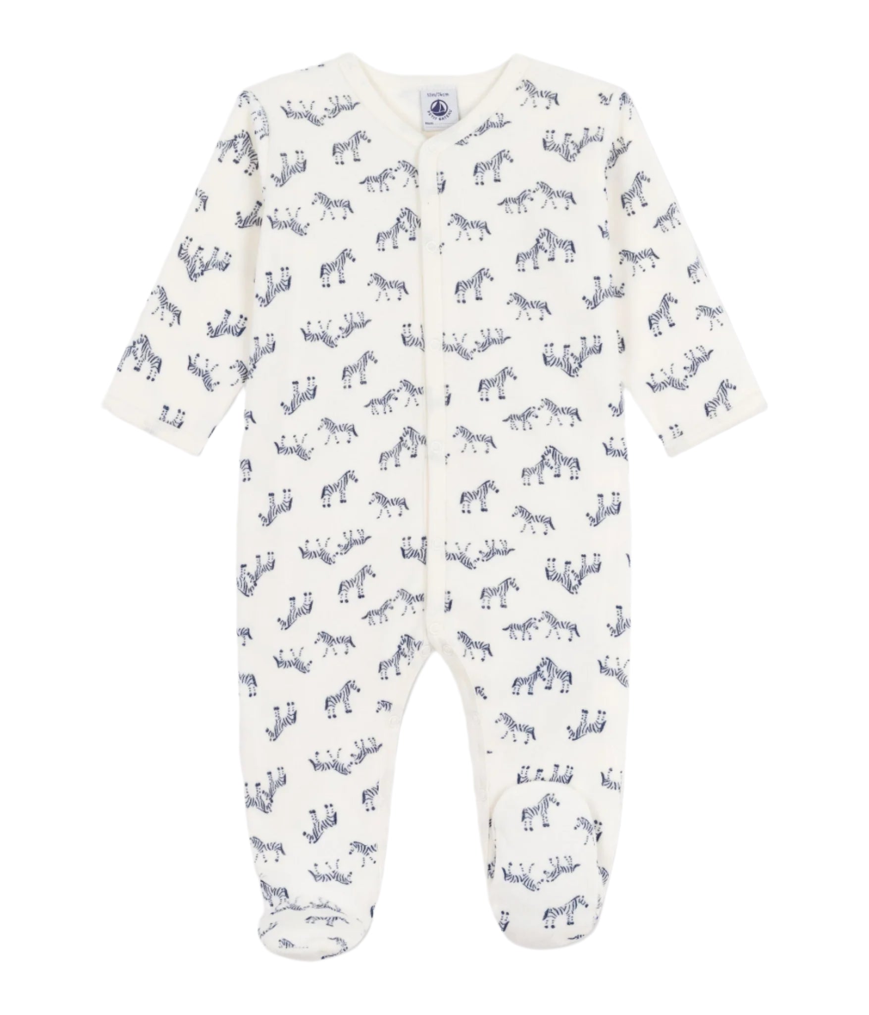 Petit Bateau infant zebra print velour footie