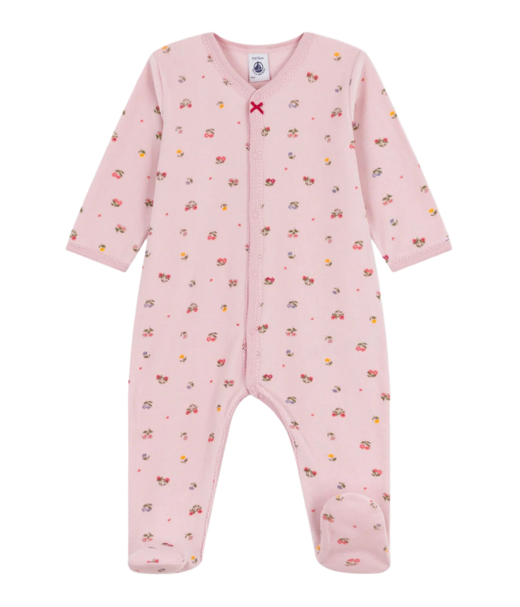 Petit Bateau infant girl floral print velour footie