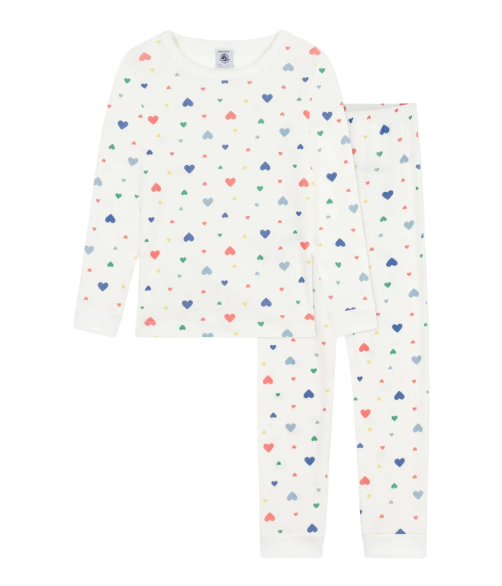 Petit Bateau girls heart print pajamas