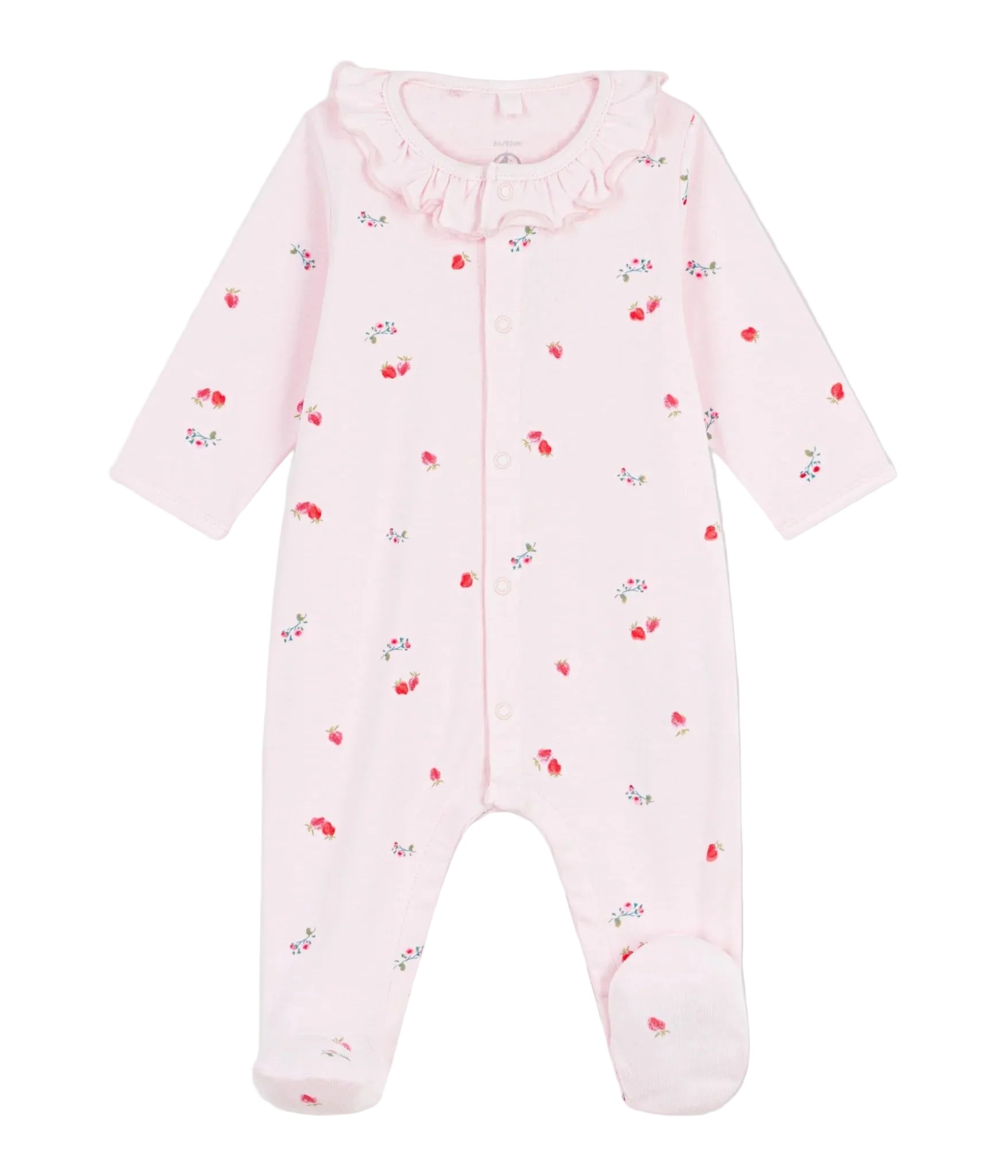 Petit Bateau infant girl front snap berry print footie with collar