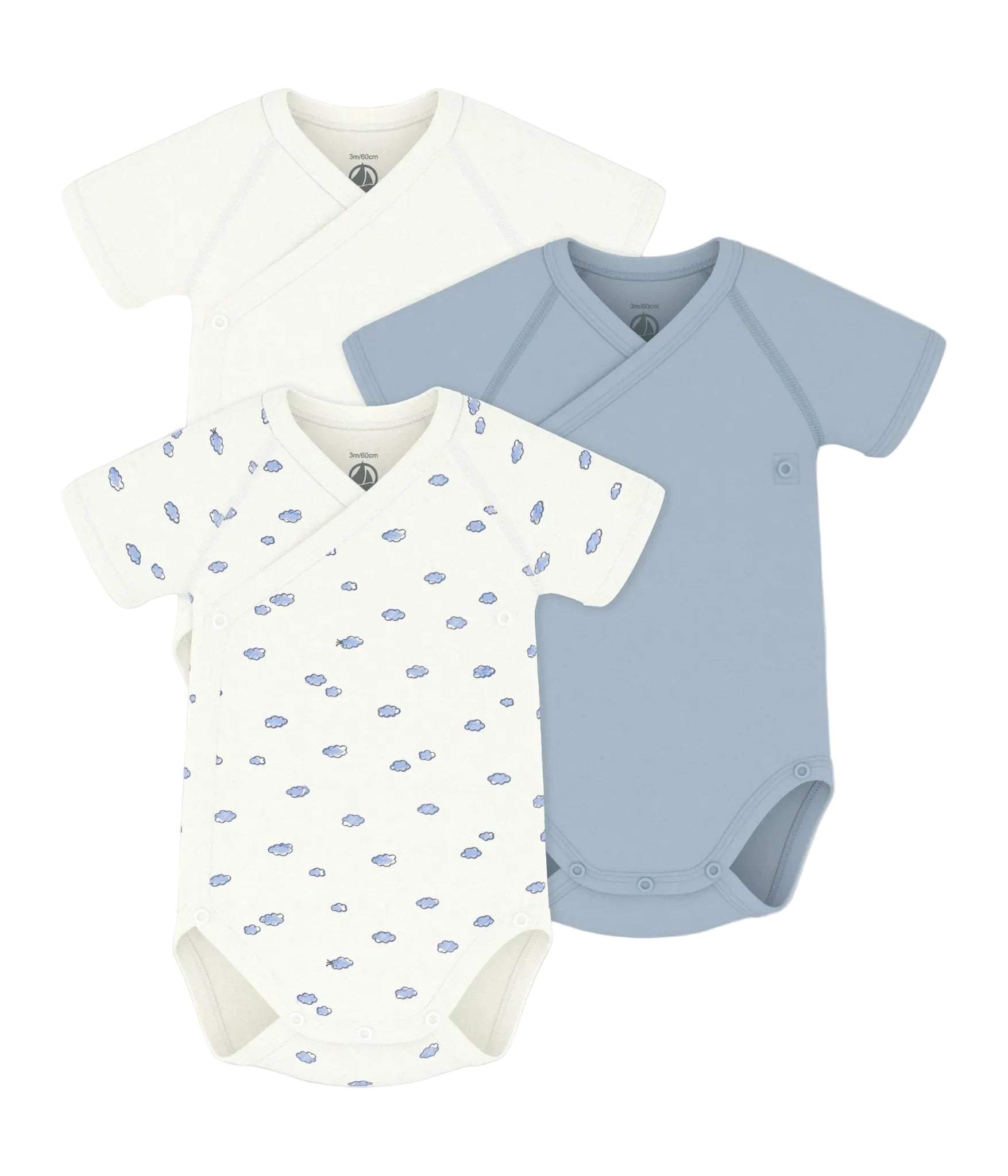 Petit Bateau 3-pack infant crossover s/s onesies