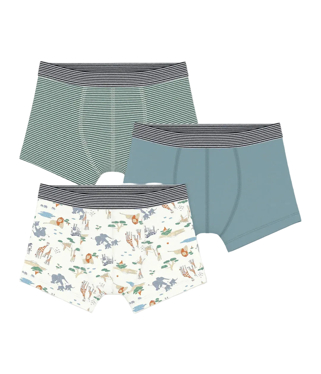 Petit Bateau 3-pack boys stripe, animal & solid boxers
