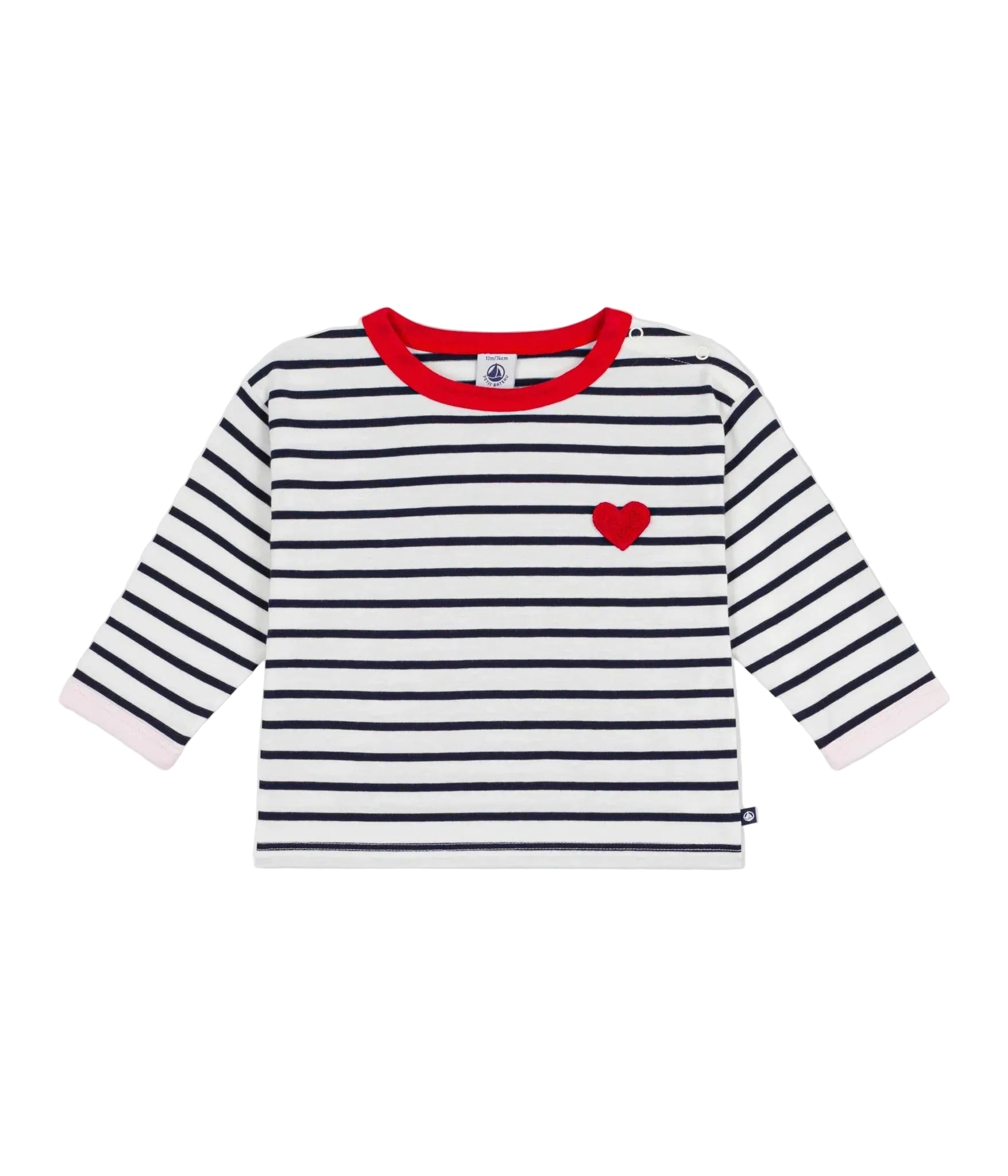 Petit Bateau infant girl stripe long sleeve shirt with heart applique