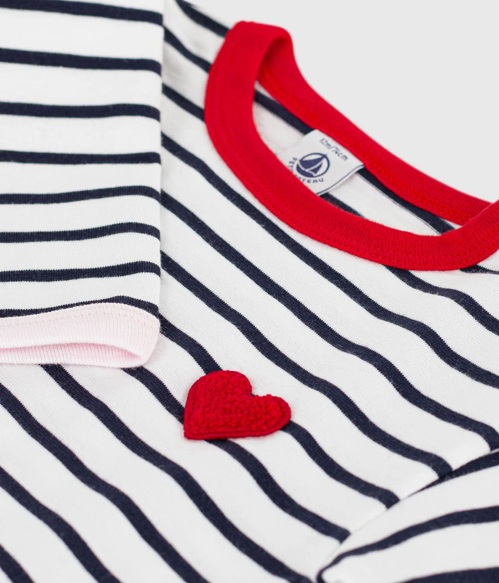 Petit Bateau infant girl stripe long sleeve shirt with heart applique