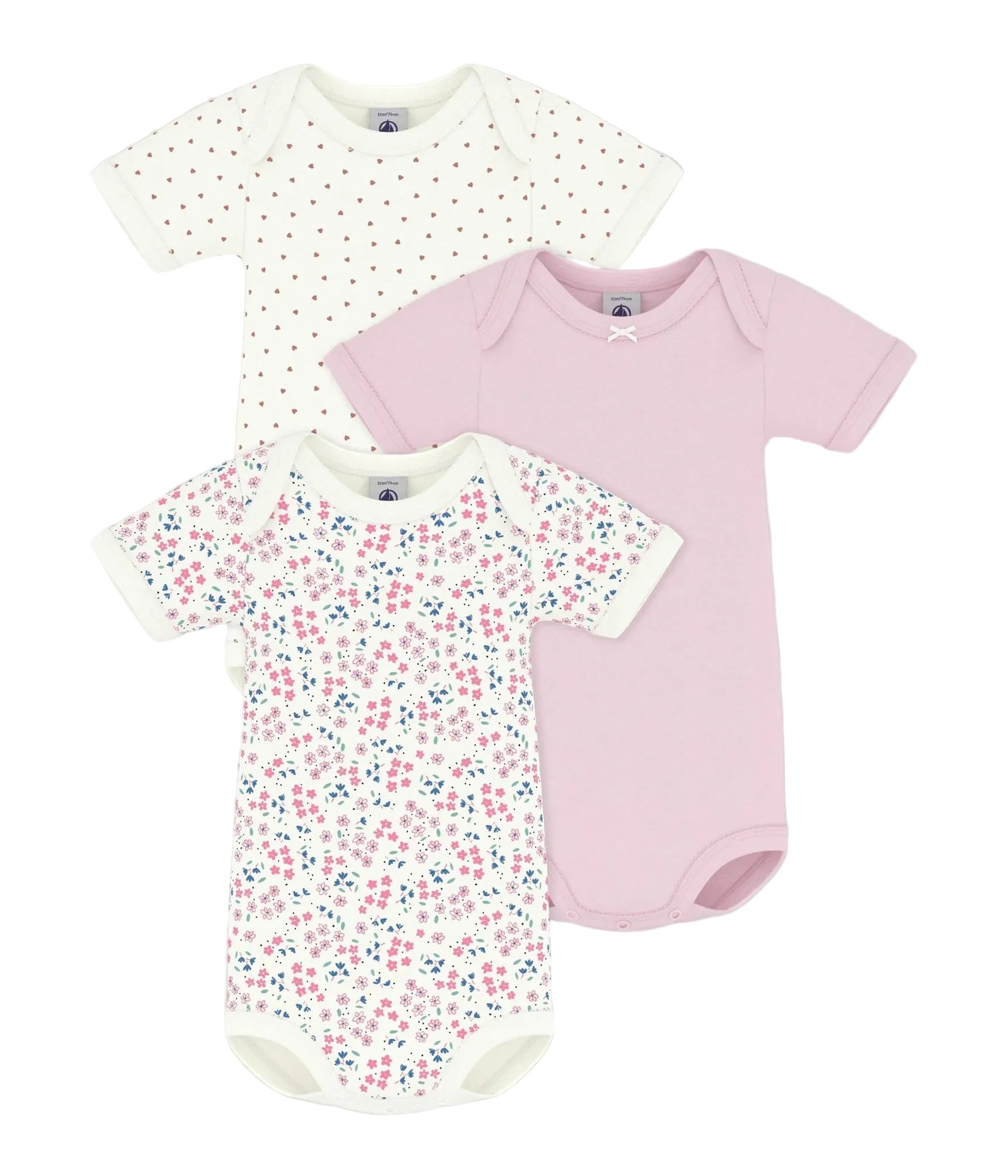 Petit Bateau 3-pack infant girl short sleeve onesies