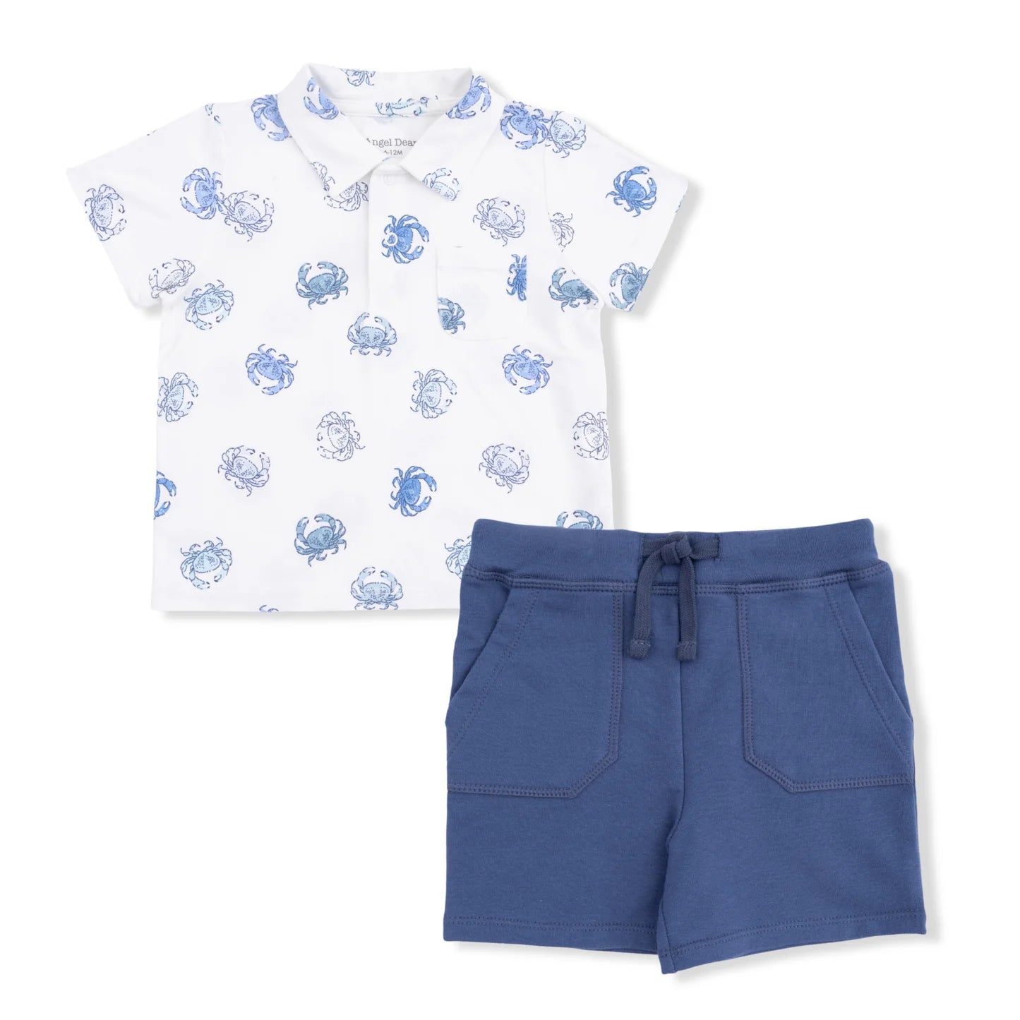 Angel Dear infant boy blue crabs polo & shorts set