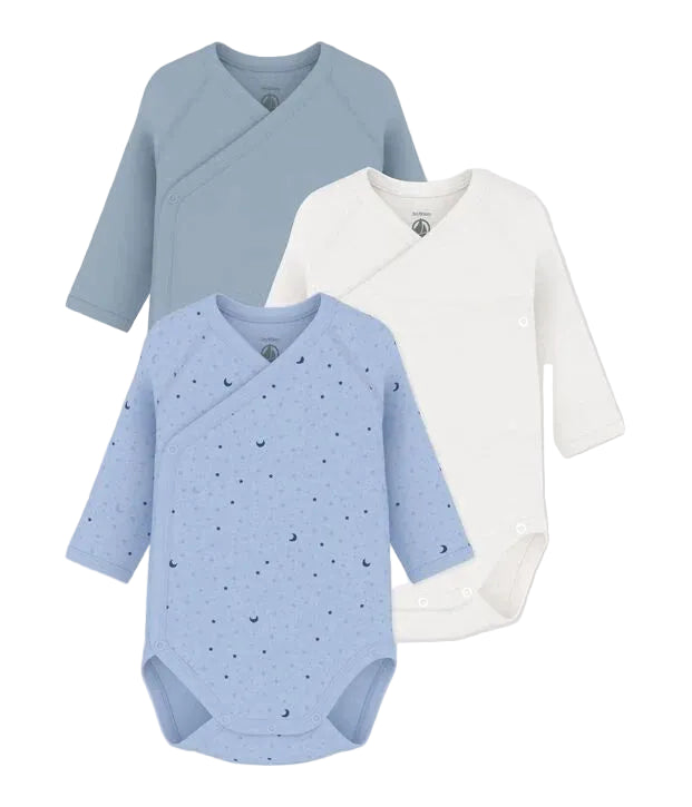 Petit Bateau 3-pack infant kimono long sleeve onesies