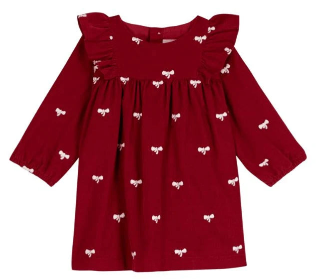 Petit Bateau infant girl bow embroidered corduroy dress