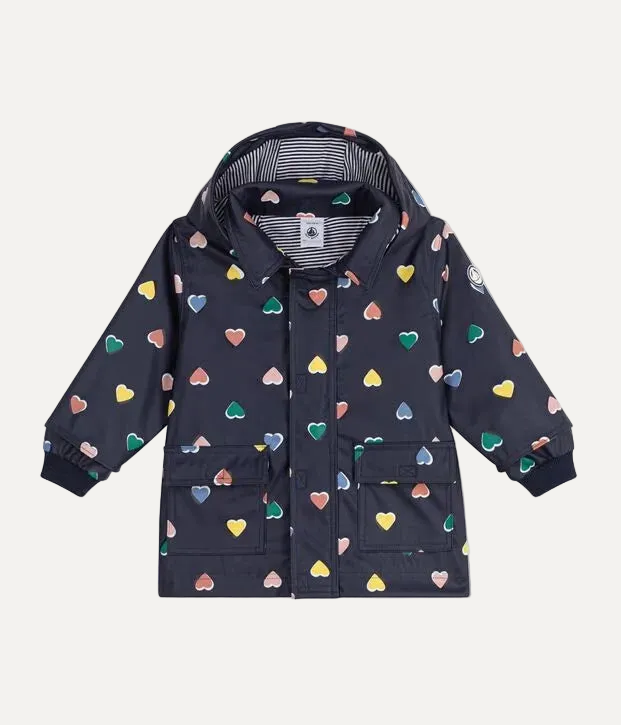 Petit Bateau infant & girls heart print rain coat