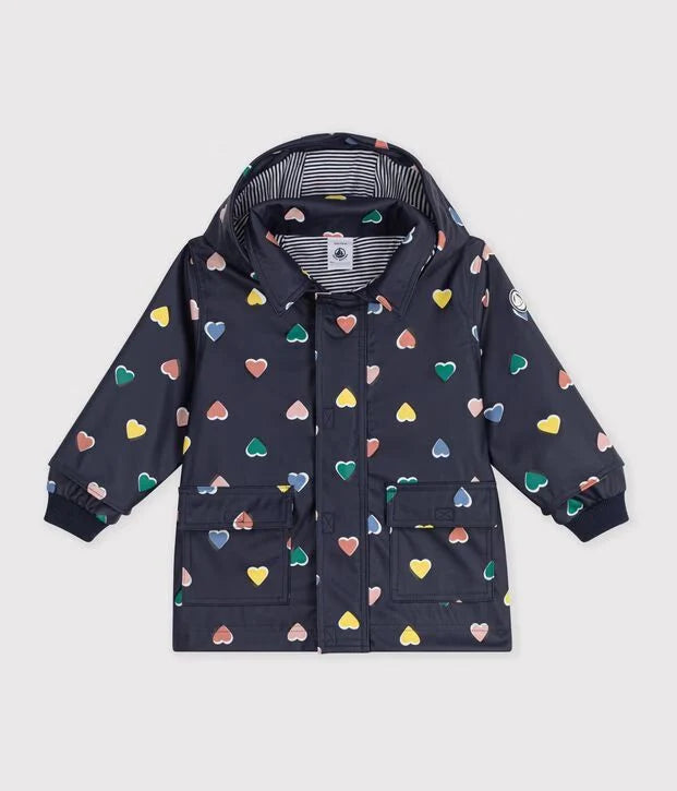 Petit Bateau infant & girls heart print rain coat