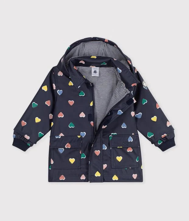 Petit Bateau infant & girls heart print rain coat