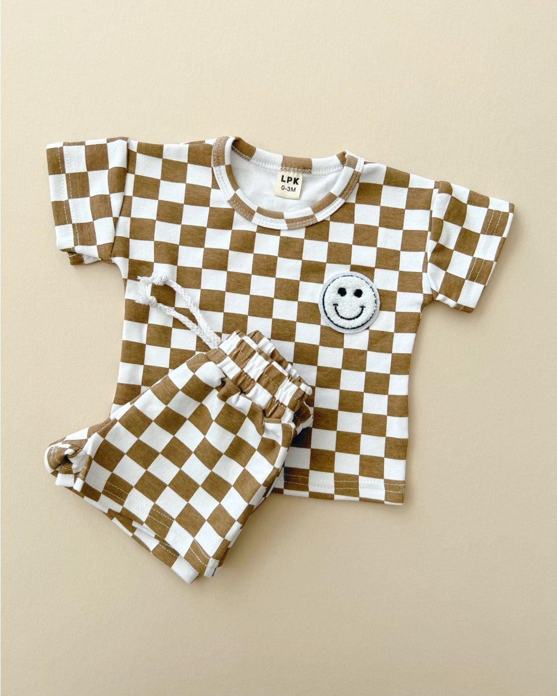 Lucky Panda Kids infant & toddler checkered smiley short set