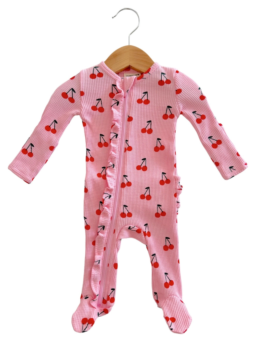 SpearmintLOVE infant girl cherry print waffle footie