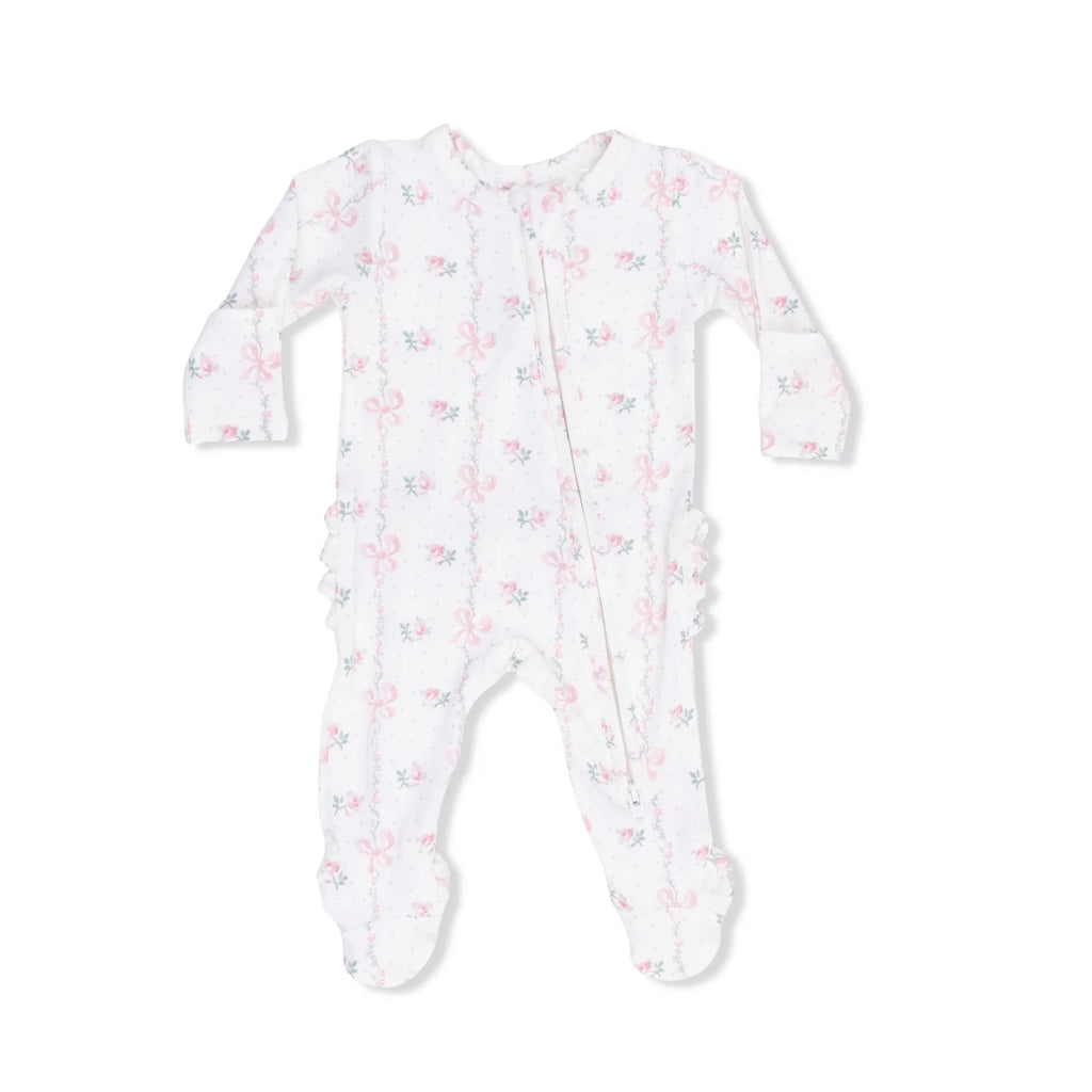 Angel Dear infant girl dainty buds & bows ruffle back zipper footie