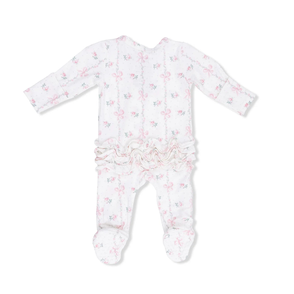 Angel Dear infant girl dainty buds & bows ruffle back zipper footie