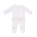 Angel Dear infant girl dainty buds & bows ruffle back zipper footie