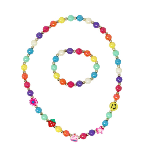Pink Poppy rainbow smiley necklace & bracelet set