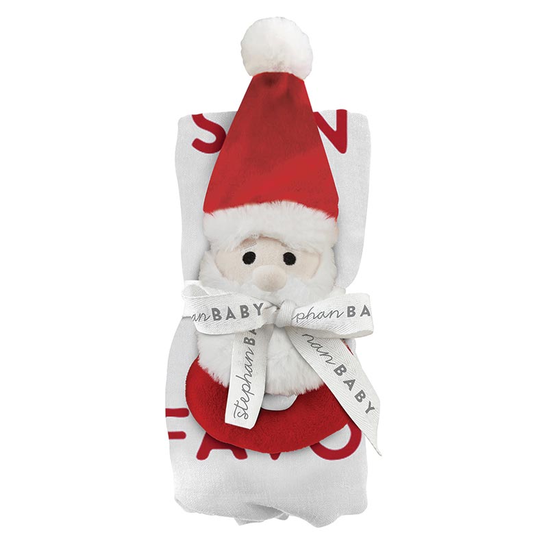 Stephan Baby holiday swaddle with plush rattle