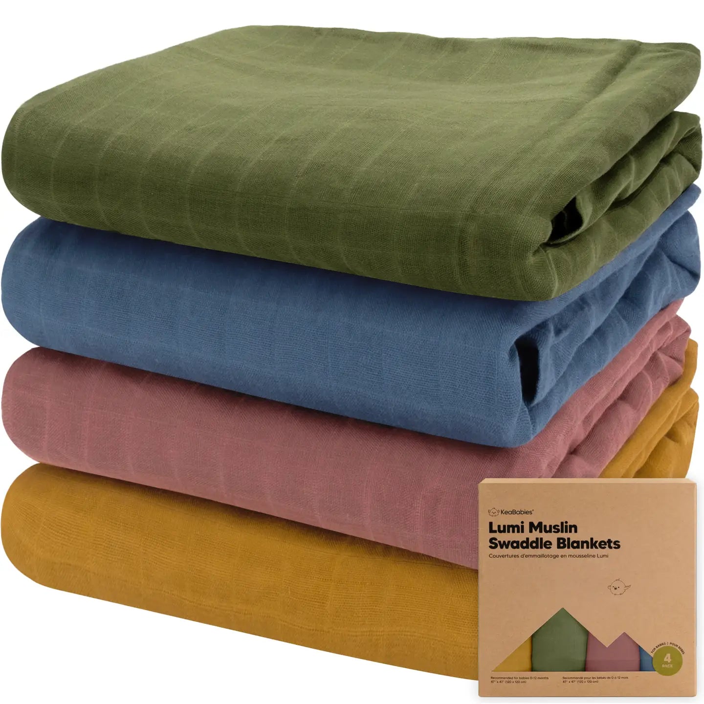 KeaBabies lumi muslin swaddle blanket (set of 4)
