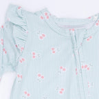 Angel Dear infant girl tiny cherry stripe ruffle sleeve zipper footie