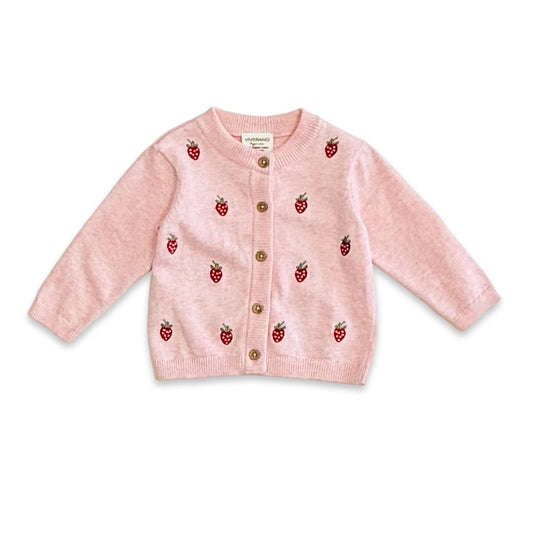 Viverano Organics infant girl strawberry embroidered sweater