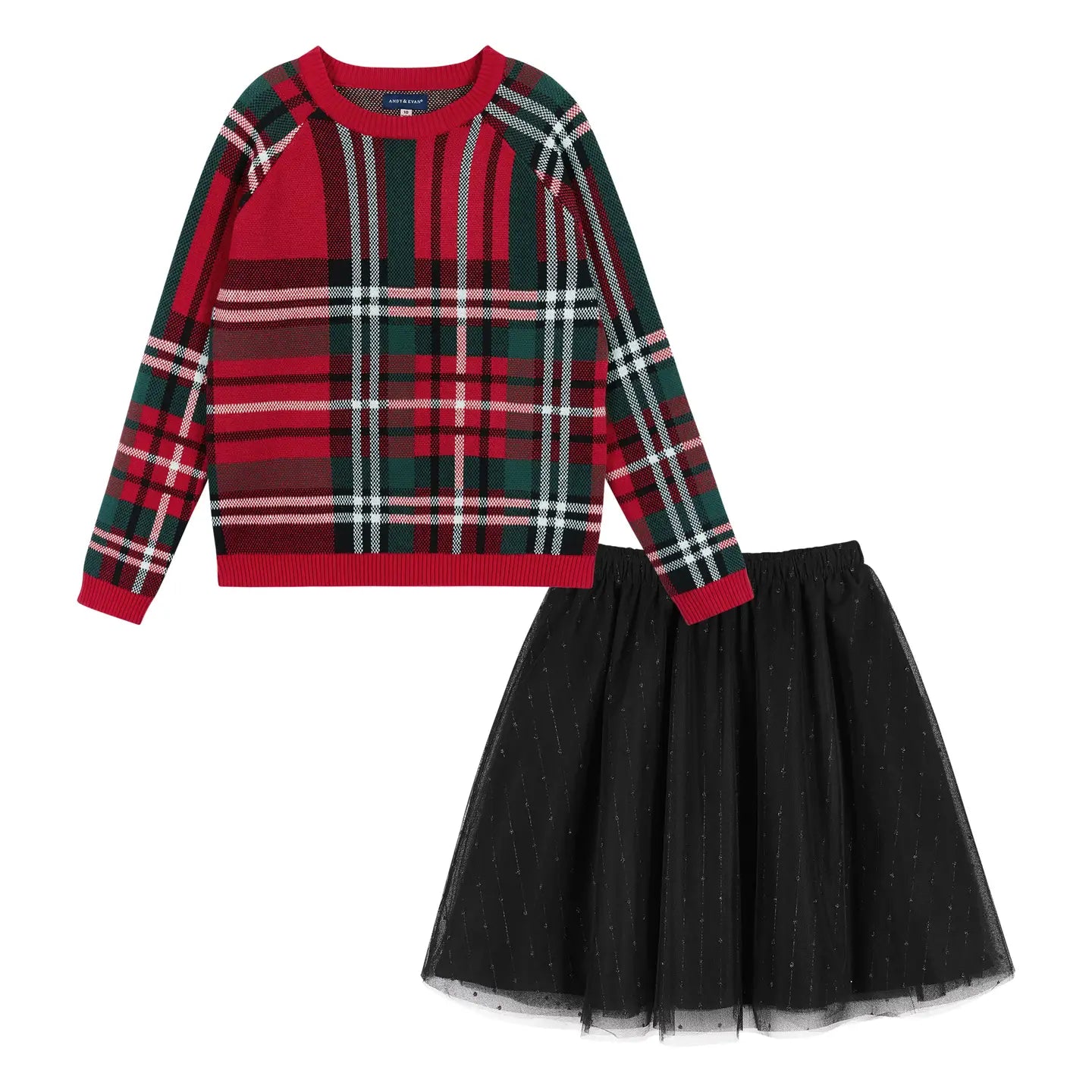 Andy & Evan girls plaid sweater & skirt set
